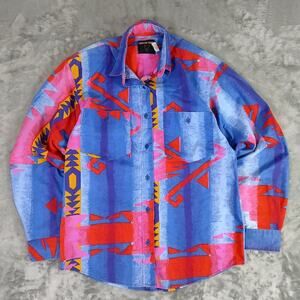 VTG Frontier Style 80s rave western colorful button up shirt womens Medium